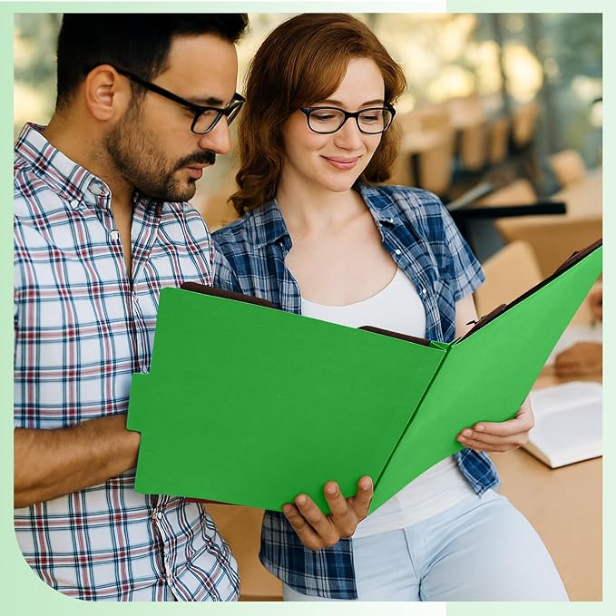 AmazingSpark 12 Pcs Legal Size Classification Folders 2 Divider, Bulk Pressboard File Folder with Expansion 2 Prongs Fastener Heavy Duty Office File Organizer for School Hospitals Home(Green) - Image 7
