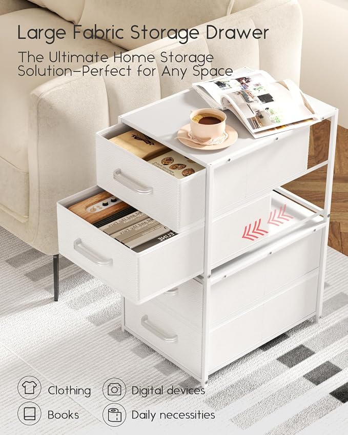 Stackable Storage Drawers - 2 Tier Closet Organizer with Metal Handles and Metal Frame, Fabric Dresser with Collapsible Bins for Bedroom, Dorm, Office, White, 2 Pack - Image 6