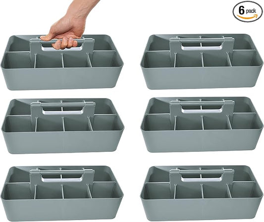 -Large Portable Caddy, DIY Dividers, 8 Compartments, School Office Supplies Home Business Organizer,Portable Basket with Handle Storage Made in USA (6 PACK, Orion Gray) by EnjoyOrganizer