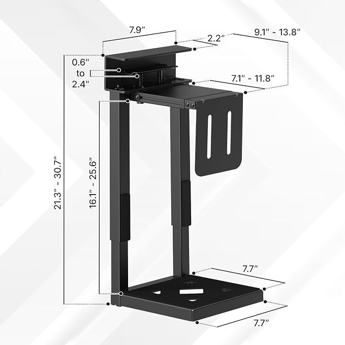Mount-It! Under Desk PC Mount for Standing Desk, Heavy-Duty Clamp-On CPU Holder, Adjustable Computer Tower Mount for Desk, No-Drill, 66 lb Capacity, Fits Mid & Full Towers - Image 6
