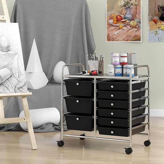 Moccha 9-Drawer Rolling Storage Cart - Under Desk Storage Drawers with wheels for Craft Art Supply Paper Salon, Scrapbook Paper Tools, Mobile Utility Cart for Classroom, Black - Image 8