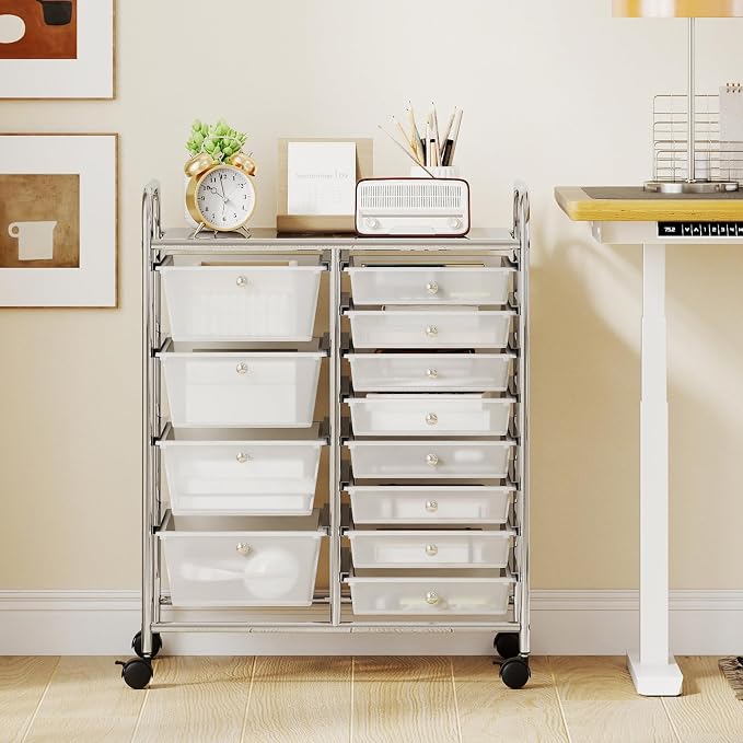 Giantex 12 Drawer Rolling Cart with Drawers, Storage Organizer Cart for Classroom Office School Teacher, Mobile Drawer Cart for Tools, Crafts, Small Printer, Clear - Image 4