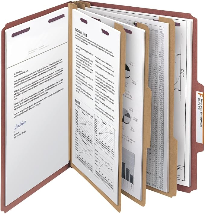 Smead Pressboard Classification File Folder with SafeSHIELD Fasteners, 3 Dividers, 3" Expansion, Letter Size, Red, 10 per Box (14092) - Image 4