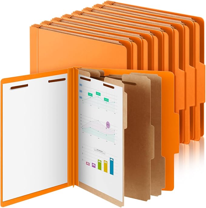 Skyygemm 12 Pcs Classification Folder Letter Size, 3 Divider File,Orange | Back to School Folder Supplies, Pressboard File with Fastener, Expanding Organizer Bulk for Teacher, Office, Employee, Staff by Skyygemm