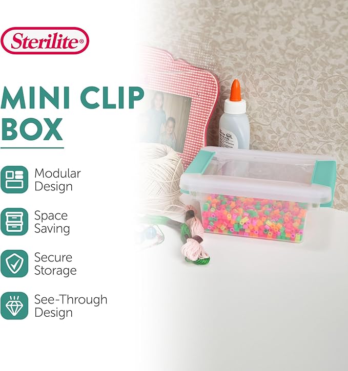 Sterilite Clip Box, Stackable Clear Plastic Bins- Mini, 12-Pack | Storage Containers with Latching Lids for Writing, Arts or Crafts Supplies - Home, Office, Classroom & Workshop Organization - Image 2