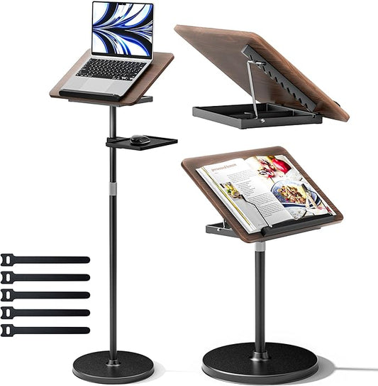 2 in 1 Adjustable Book Stand - Dual-Use Floor and Desktop Book Holder Stand, Height Adjustable 23.5-52 in, Elastic Page Clips for Music Sheet, Recipe, Tablet, Laptop-Black by Haweah