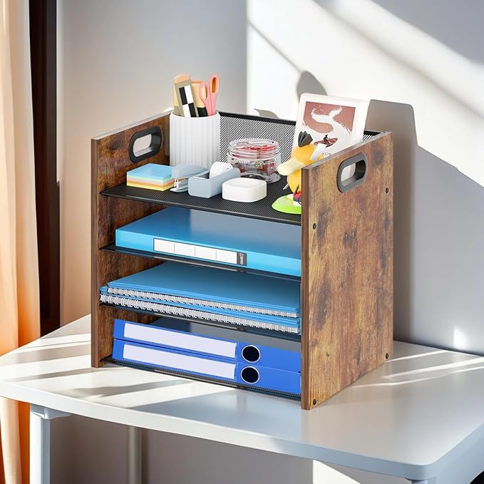 Desk Organizer, 4 Tier Desktop File Organizer and Paper Tray Organizer, Office Desk Accessories for Mail, Documents, Papers, Notebooks and Home Office Storage - Image 9
