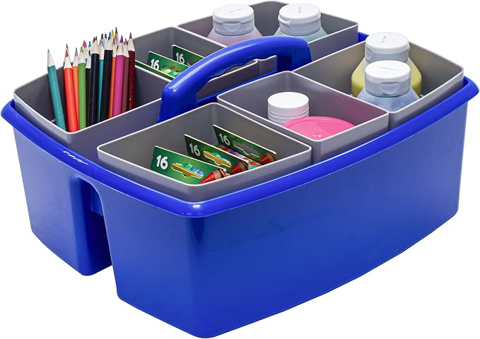 Storex Large Classroom Caddy with Cups, 13 x 11 x 6.575 Inches, Blue, Case of 2 (00985U02C) - Image 6