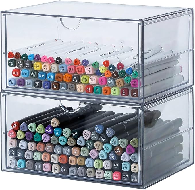 Clear Plastic Drawer Organizer, 2 Pack, 2 Drawers | Stackable, For Office Supplies, For Marker Pen, For Art Crafts & Stationery, For Coffee Pods - Image 9