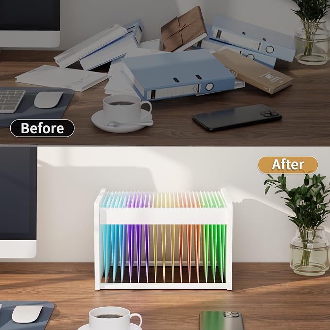Bamboo Hanging File Organizer, Desk File Box, Open Top, 1 Pack, White | Open-Top Access, 2 Hanging Folders Included, Letter & Legal Files, Sliding Rails, Reinforced Handles, Easy Assembly - Image 3