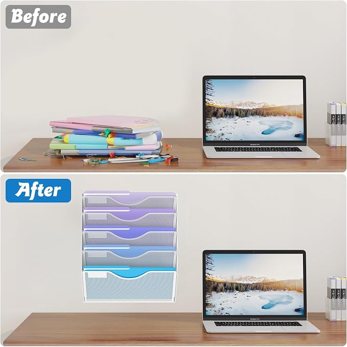 Gawerk 5 Tier Hanging Wall File Organizer, Mesh Mail Paper Orgnization Hanging File Folder Holder for Home Office, White - Image 5