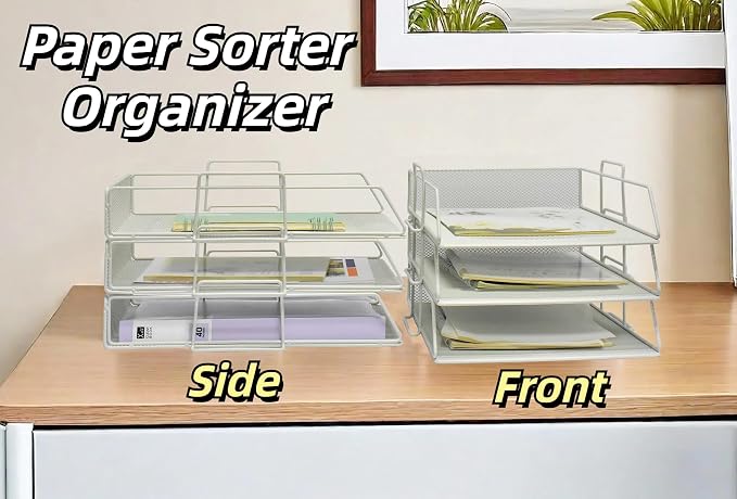 YFS A4 Mesh Letter File Folder Holder, Paper Organizer Letter Tray with Handle, 4 Tier Stackable Letter Tray, Document Organizer, Office Decor (A4,Horizontal,Black, 4 Tier) - Image 6