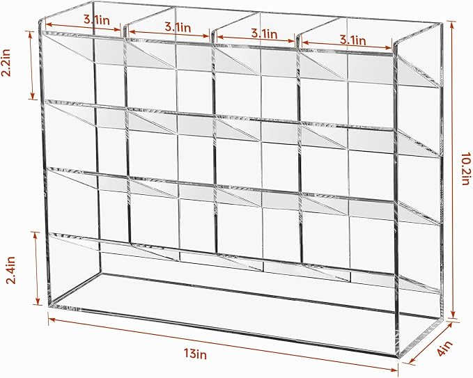 BEYGORM Acrylic Vertical Marker Organizer for 200 Markers, Desk Orgaizer | 17 Compartments Clear Angled Pen & Pencil Holder, Large Stationery & Art Supply Storage for School (13 x 10.2 x 4 Inch) - Image 2
