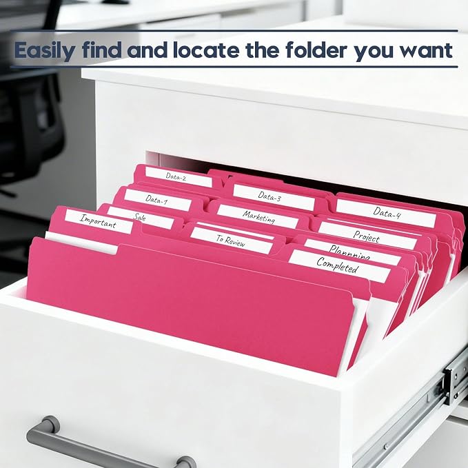 File Folders,Colored File Folders Letter Size,8.5" x 11",150 Pack 1/3 Cut Tab Durable Paper Bulk Folders with Blank Labels,File Folders for Office Business Home School Use,Magenta - Image 6