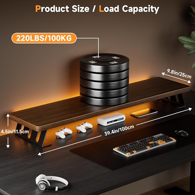 Dual Monitor Stand, 39 Inch Large Wood Monitor Stands for 2 Monitors - Image 3