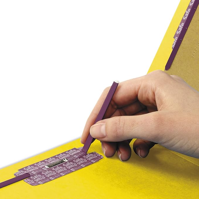 Smead 100% Recycled End Tab Pressboard Classification File Folder with SafeSHIELD Fasteners, 2 Dividers, 2" Expansion, Letter Size, Yellow, 10 per Box (26789) - Image 3