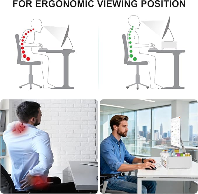 WALI Computer Monitor Stand with Storage, Desk Organizer with Drawer and Pen Holder, Desk Monitor Riser 3 Height Adjustable, Laptop Riser for Computer, Laptop, Printer(PTT003-W), 1 Pack, White - Image 6
