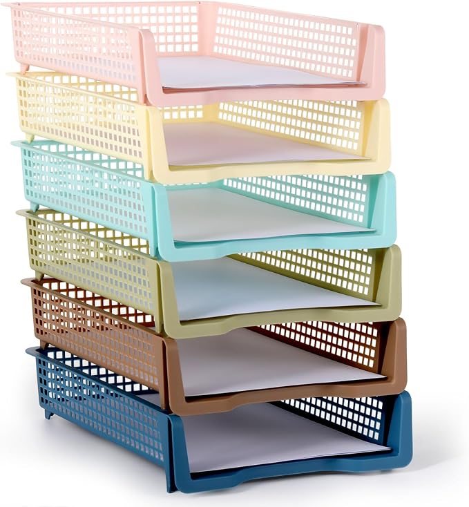 Set of 6 Boho Turn in Trays for Teachers Stackable Classroom Paper Letter Trays Plastic Classroom Desk Letter Organizer Tray Storage Baskets for Library, Drawers, Office, Home by CHUNNIN