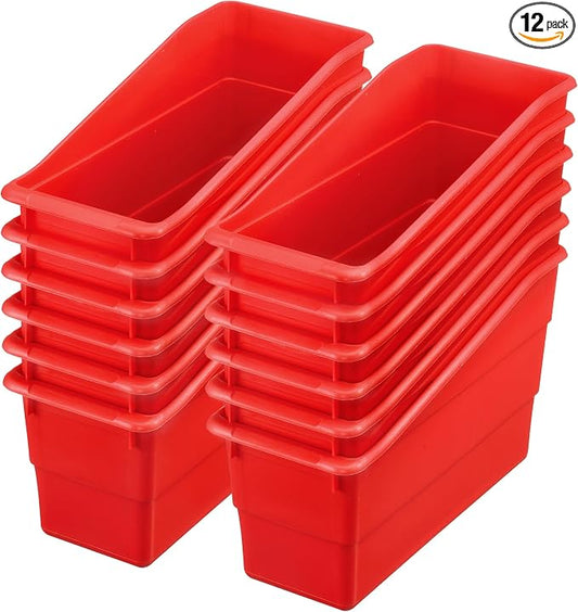 Really Good Stuff Durable Book & Binder Holders, 12-Pack, Red | 5.5" x 12.5" x 7.5", Classroom Organization, Storage Solution, Sturdy & Versatile by ReallyGoodStuff