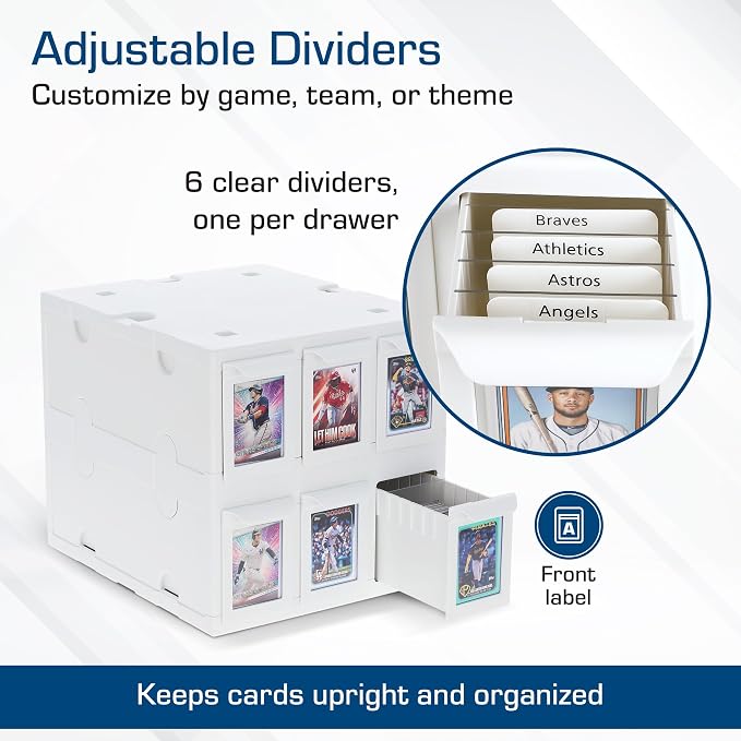 BCW 6 Drawer Card Catalog – White | Stackable Trading Card Organizer Box | Holds Sports Cards, Gaming Cards, Toploaders & Magnetics | Heavy-Duty Plastic Storage with Dividers - Image 4