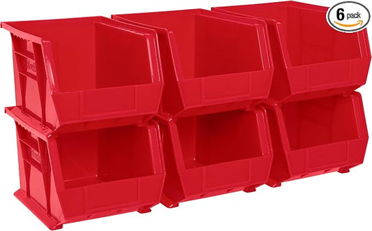 Akro-Mils 30239 AkroBins Plastic Storage Bins, 11"x8"x7", Red, 6-Pack | Space-Saving Stackable Bins for Garage, Pantry, Craft Organization by Akro-Mils