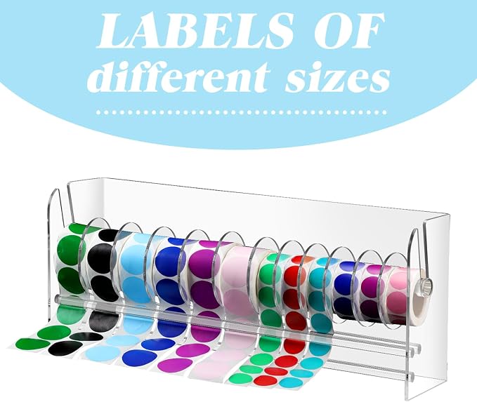 Qilery Adjustable Label Dispenser Acrylic Roll Sticker Dispenser Sticker Holder Organizer Label Stand for Holding Office Home Journal Business Use(12 Disks) - Image 4