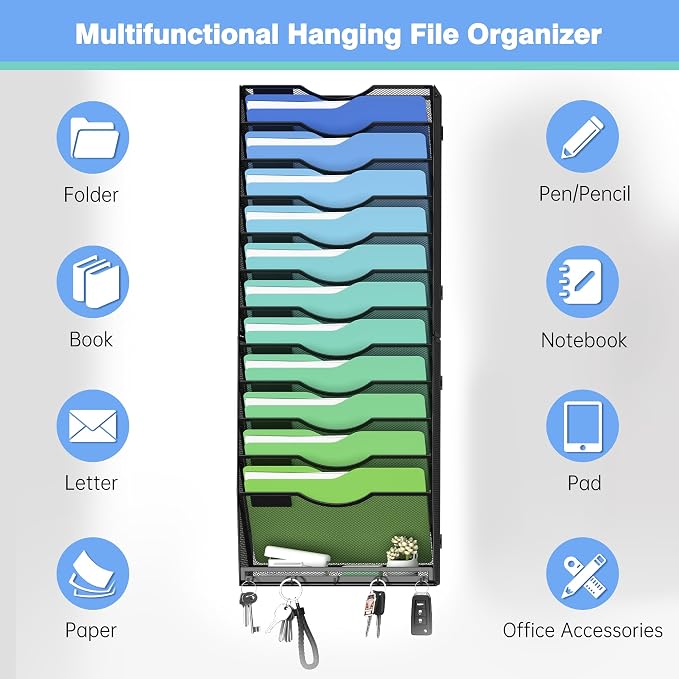 Kuntine.B Wall File Organizer Office Hanging Magazine Holder Wall File Organizer for Office Home - Image 4