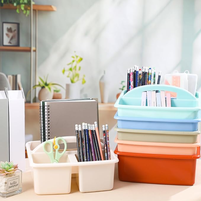 Lineshading 6 Pack 3 Compartment Classroom Caddy with Handle Boho Multipurpose Portable Plastic Classroom Storage Organizer Caddies for Table Desk Office School Supply - Image 6