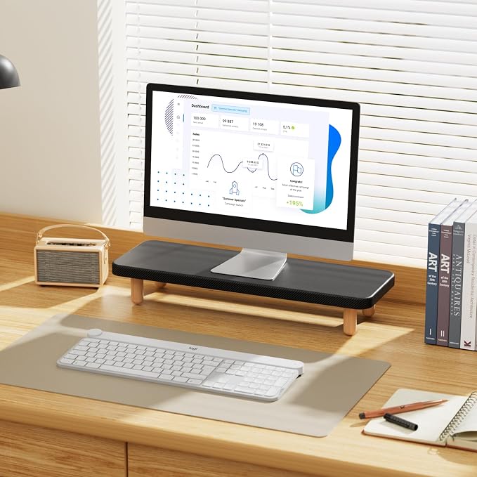 Monitor Stand Riser, 24 Inch Wood Desk Organizer with Monitor Stand & Storage Computer Monitor and Laptop Riser Multifunctional Laptop Stand Desk Organizer for Office Home Screen/Laptop/PC (Black) - Image 8
