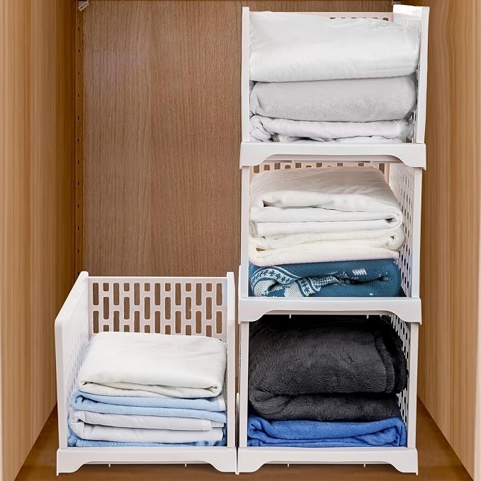AVLA 4 Pack 38" Stackable Plastic Storage Basket, Plastic Foldable Closet Organizer Storage Bins, Wardrobe Storage Box Clothes Drawer Shelf Container for Cupboard Bedroom Dorm Bathroom Kitchen Office - Image 6