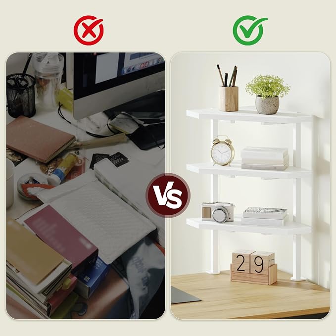 MAHANCRIS Clamp on Desk Corner Organizer, 3-Tier Desktop Shelf, Adjustable Desk Corner Storage Shelf with Metal Frame, for Office, Game Room,White DSWT5501 - Image 7