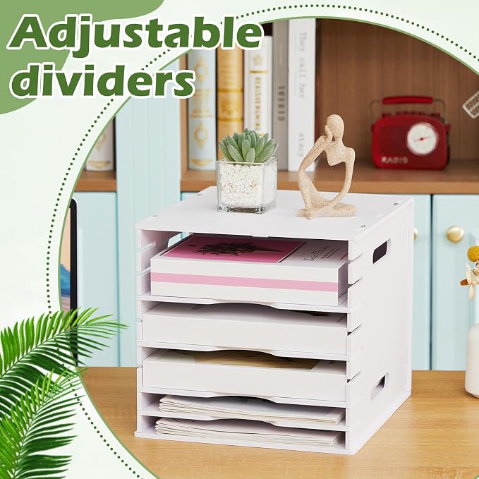 9 Tier 8.5" x 11" Scrapbook Paper Organizer, White Cardstock File Organizer with Adjustable Shelves, Stackable Paper Trays, Desktop Storage Rack Document Holder for Desk Home Office - Image 5