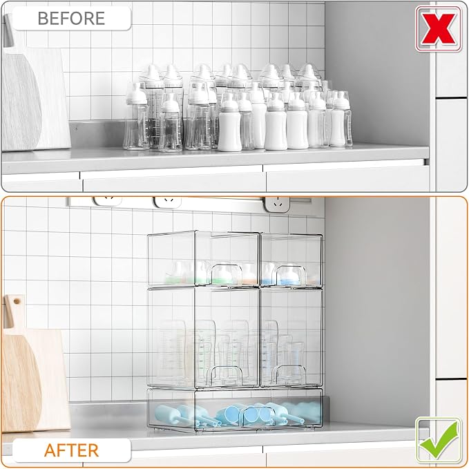 5 Set Clear Stackable Storage Drawers and Acrylic Drawer Organizer,BPA Free Baby Bottle Organizer for Countertop and Bottle Station Organizer for Breast Pump Parts,Pacifier and Baby Accessories - Image 5