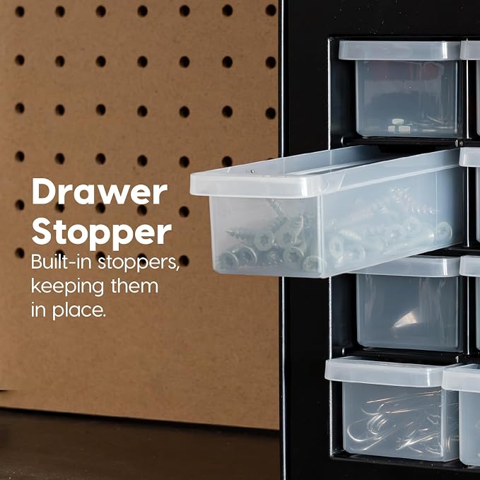 IRIS USA Plastic Storage Drawer Organizer, 10 Drawer Cabinet, 2 Pack, Black | Made in USA organizer stores hardware, beads, screws, classroom supplies, crafts, building bricks, and hobby items. - Image 6