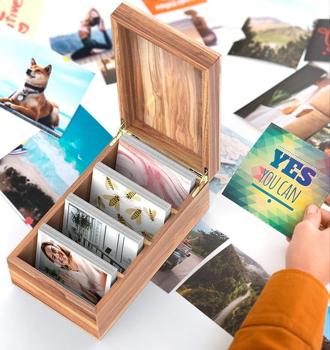 Neando 4’’x6’’ Index Card Holder, Acacia Index Card Box, Index Card Organizer Case, Wood Recipe Box with Dividers, 4 Compartments for 600 Cards, File Note Flash Card Holders - Image 6