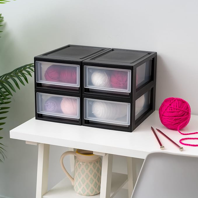IRIS USA 4-Pack, 6 Qt. Small Stacking Drawer Storage Organizer, Black | Keep craft supplies, accessories, office items, and small essentials organized around your home for easy everyday storage - Image 2