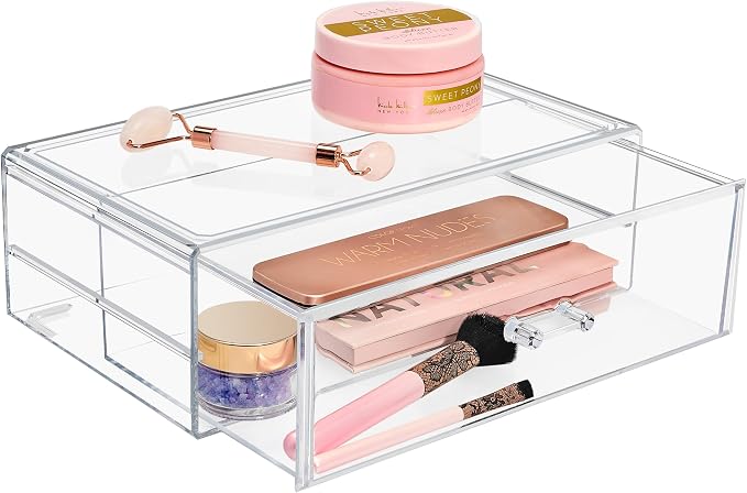 Sorbus Stackable Acrylic Drawers - 1 Clear Storage Drawers for Organizing Make up Palettes, Nail Hair Accessories, Cosmetics & Beauty Supplies - 11.75"W Makeup Organizer for Vanity, Bathroom Organizer by Sorbus