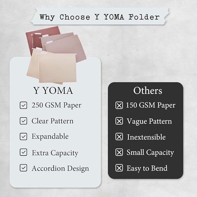 Y YOMA Letter Size - 6 Pack Extra Capacity Hanging File Folders Accordion Decorative File Folder Cute Colored Hanging Folder Organizer for Office Home with 1/5-Cut Adjustable Tabs, Mocha Color - Image 6