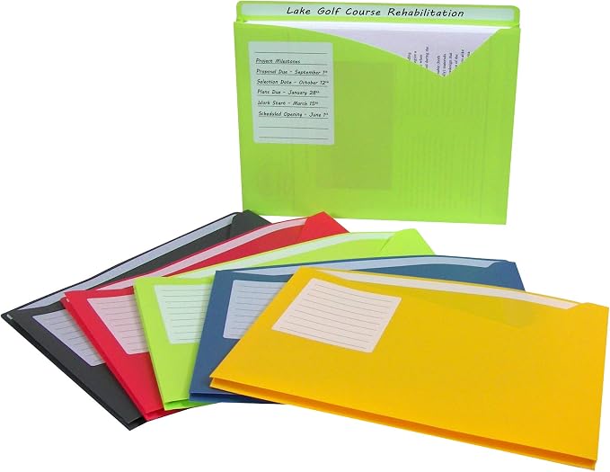 C-Line Write-On Poly File Jackets, Straight Tab, Letter Size, Assorted Colors, (Pack of 125) - Image 5