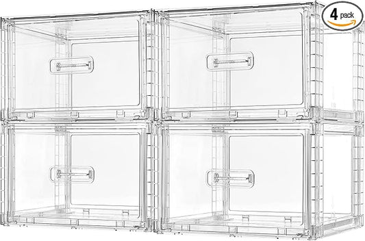 Vtopmart 4 Pack Clear Stackable Closet Storage Drawers 15QT, Medium | Easily Assemble Closet Organizers,Plastic Storage Bins for Bathroom,Cabinet,Kitchen Pantry,Under Sink Organization by Vtopmart