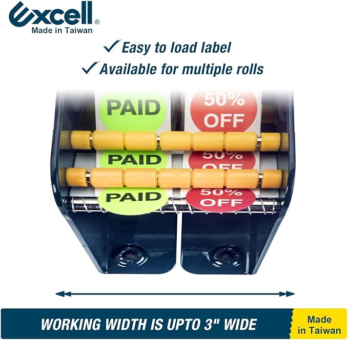 Excell LD-318 Manual Metal Label Dispenser (Fits 3" Wide Labels) | Pull-and-take design for easy peeling. Fits 3" wide multi-rolls. Sturdy metal dispenser with 4 non-slip suction cups. - Image 4