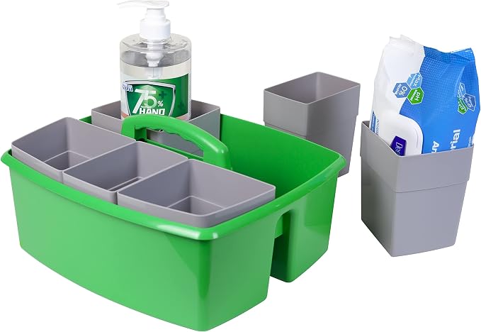 Storex Large Classroom Caddy with Cups, 13 x 11 x 6.575 Inches, Green, Case of 2 (00983U02C) - Image 7