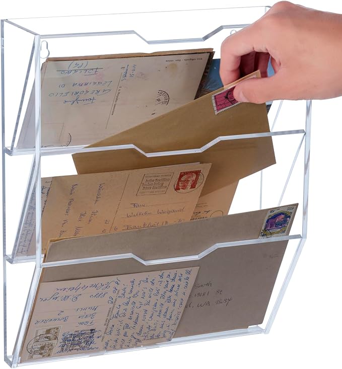 MyGift 3 Tier Acrylic Mail Sorter Wall Mounted Letter Holder Rack | Three Tier Design, Clear Acrylic Construction, Wall Mount Storage, Paperwork Organization, Entryway & Office Solution - Image 4