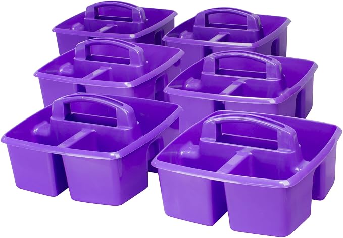 Storex 3-Compartment Small Craft Caddy – Multipurpose Classroom Organizer with Handle, Purple, 6-Pack (00944C06C) - Image 2