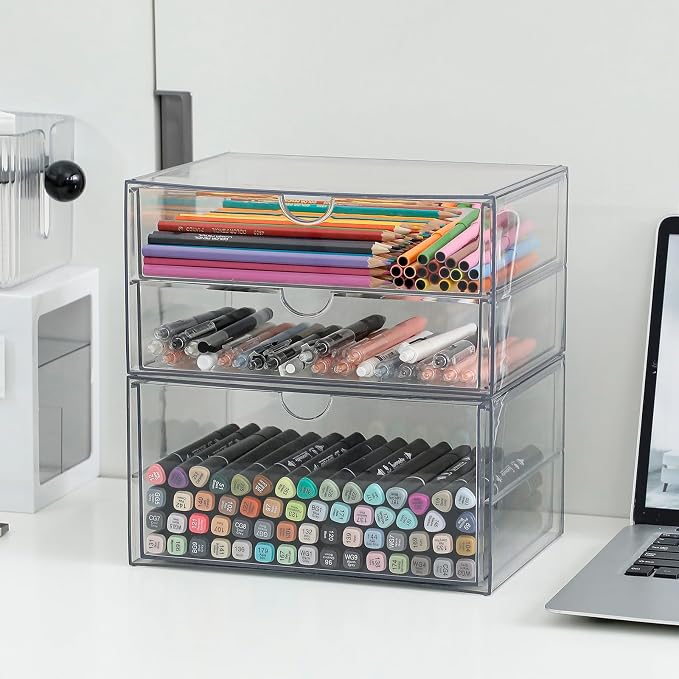 Clear Desk Drawer Organizer, 2 Pack, 3 Drawers - Image 6