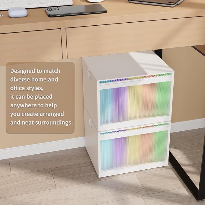 Bamboo Hanging File Organizer, Desktop File Box with Lids, 2 Pack, White | Removable Lid, Clear Acrylic Side Panels, 4 Hanging Folders Included, Helps Reduce Dust, Letter & Legal Size, Easy Assembly - Image 5