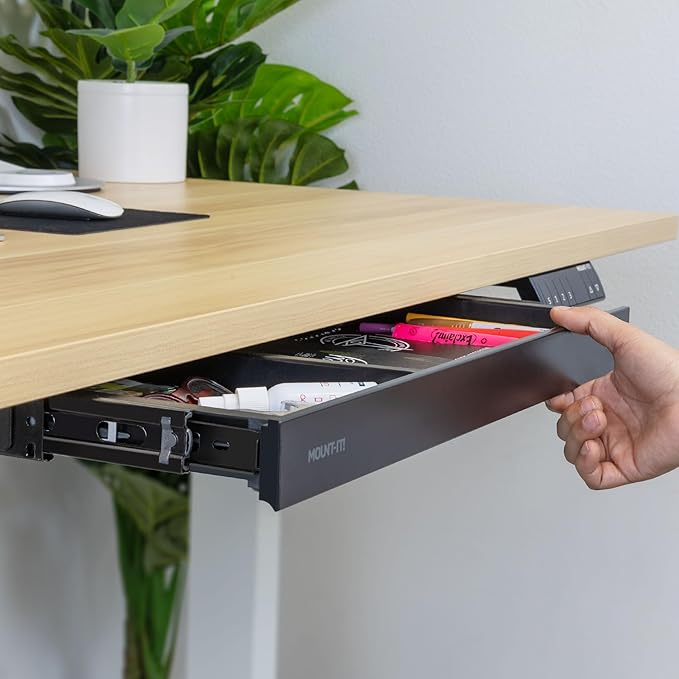 Mount-It! Under Desk Drawer Organizer with 2 Compartments, Shallow Low-Profile Slide-Out Desk Tray, 20.7″ x 8.9″ x 1.8″, Pull-Out Pencil Drawer for Traditional & Standing Desks - Black - Image 5