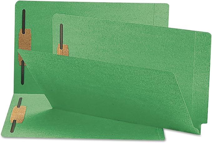 Smead End Tab Fastener File Folder, Shelf-Master® Reinforced Straight-Cut Tab, 2 Fasteners, Legal Size, Green, 50 per Box (28140) by SMEAD