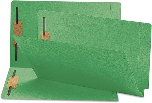 Smead End Tab Fastener File Folder, Shelf-Master® Reinforced Straight-Cut Tab, 2 Fasteners, Legal Size, Green, 50 per Box (28140) by SMEAD
