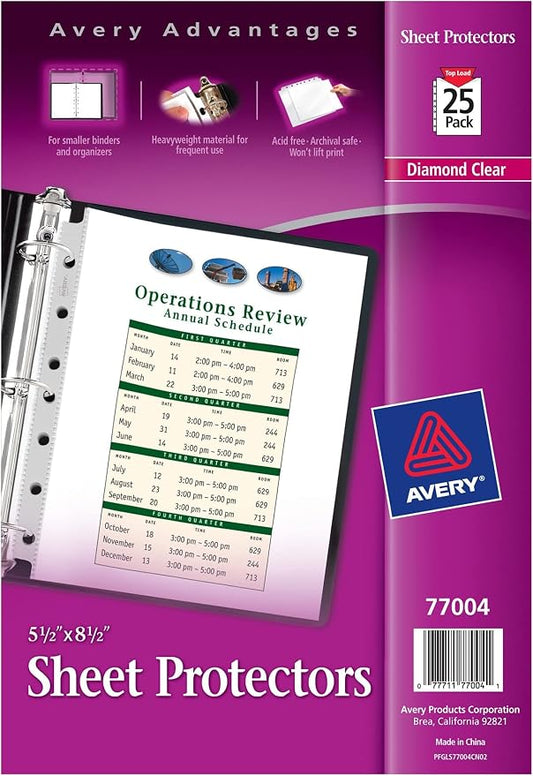 Avery Diamond Clear Heavyweight Sheet Protectors for Mini Binders, Holds 8.5" x 5.5" Sheets, 25ct (77004) (Pack of 12) by Avery